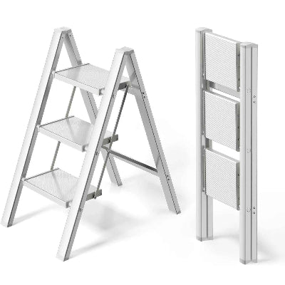Escabeau 3 marches argent