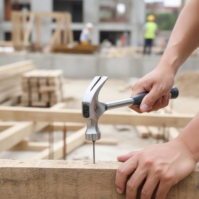 Marteau utilisée pour clouer dans une poutre de bois