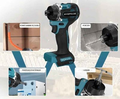 Perceuse et visseuse sans fil montrant les différentes uilisations