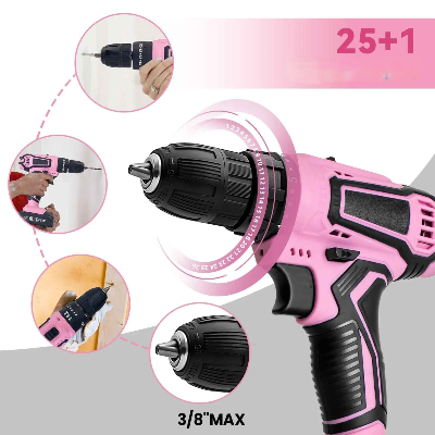 Perceuse visseuse légére rose vue du dispositif de réglage du torque