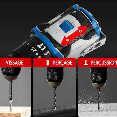 Perceuse visseuse trois fonctions:vissage, perçage, percussion