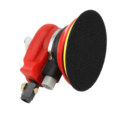 Ponceuse orbitale pneumatique et vue plaque de maintien des tempons