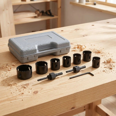 Scie cloche bois sur table bois de pin