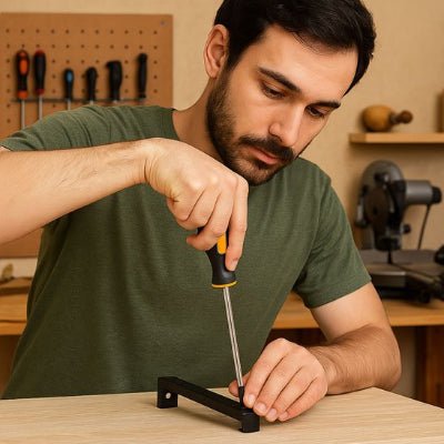 Homme utilisant le tournevis a frapper