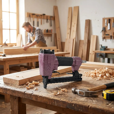 Agrafeuse pneumatique sur établi atelier menuiserie