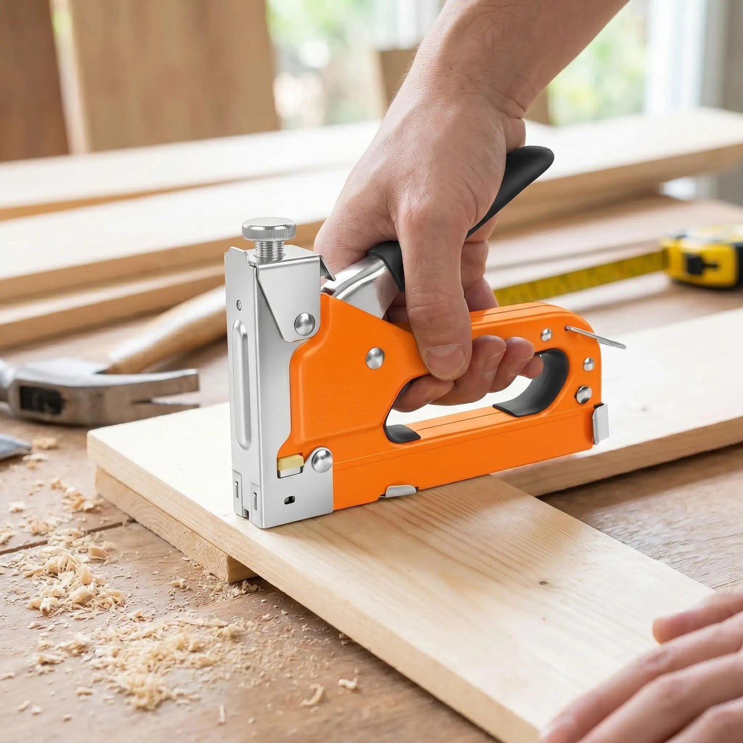 Agrafeuse bois utilisée pour fixer deux surfaces bois