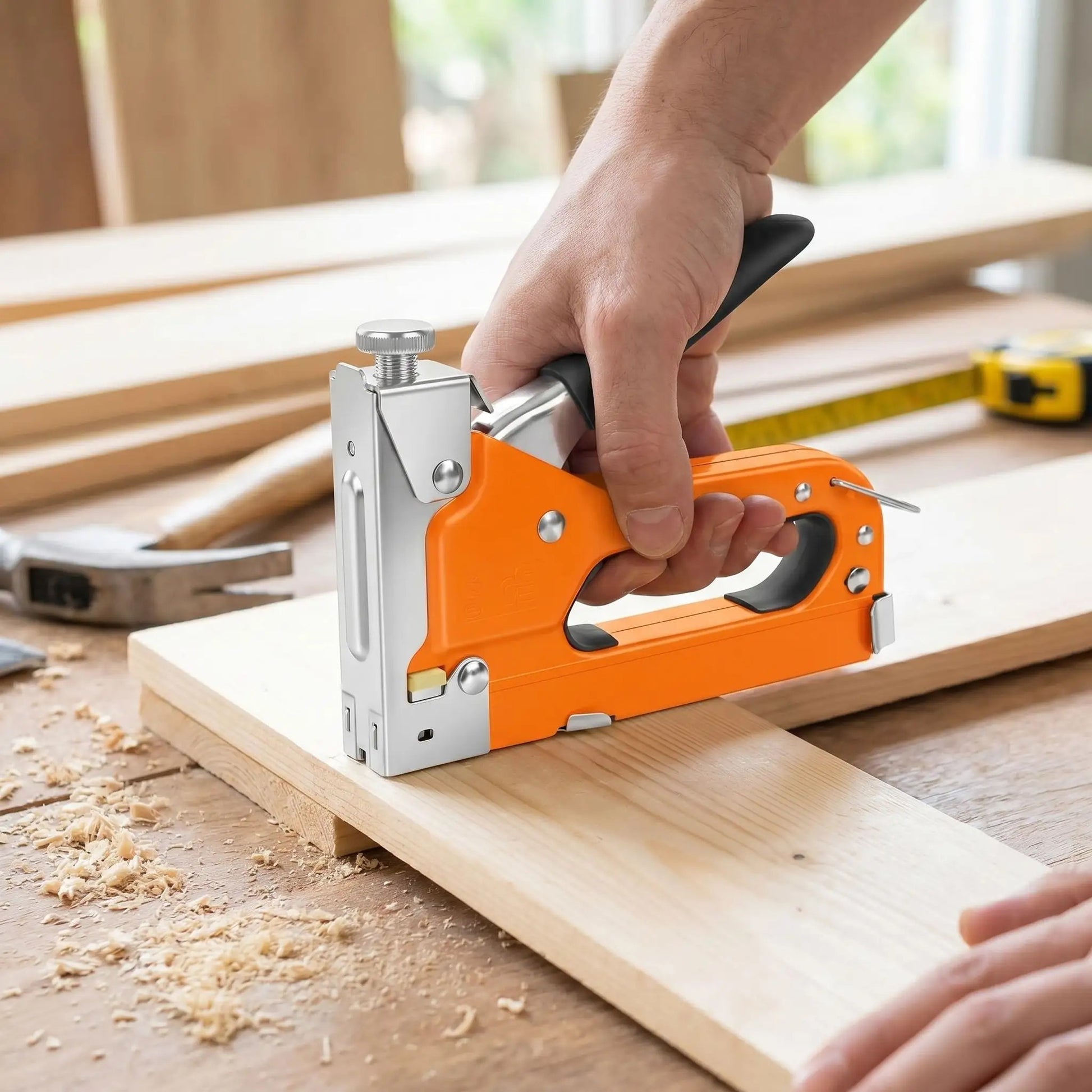 Agrafeuse bois utilisée pour fixer deux surfaces bois