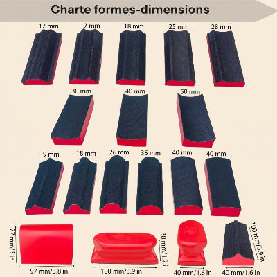Blocs de ponçage charte formes-dimensions