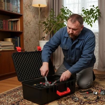 Boite a outils rigide poignées rouges