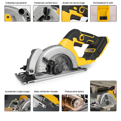 Caractéristiques de la mini scie circulaire sans fil PowerPro 1000W