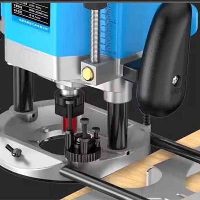 Défonceuse professionnelle vue du mandrin et de la règle de profondeur