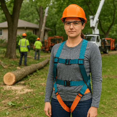 Harnais de sécurité femme travaillant en coupe d'arbres