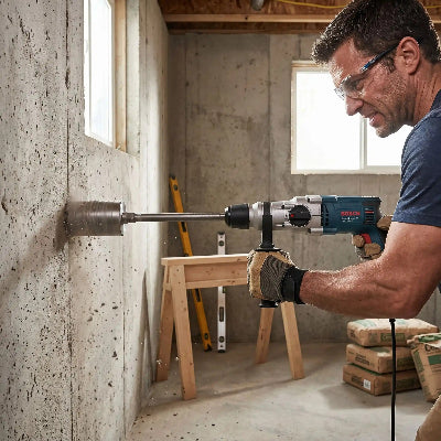 Homme perçant un mur beton fondation maison