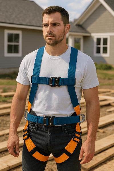 Homme portant le harnais de sécurité à l'extérieur