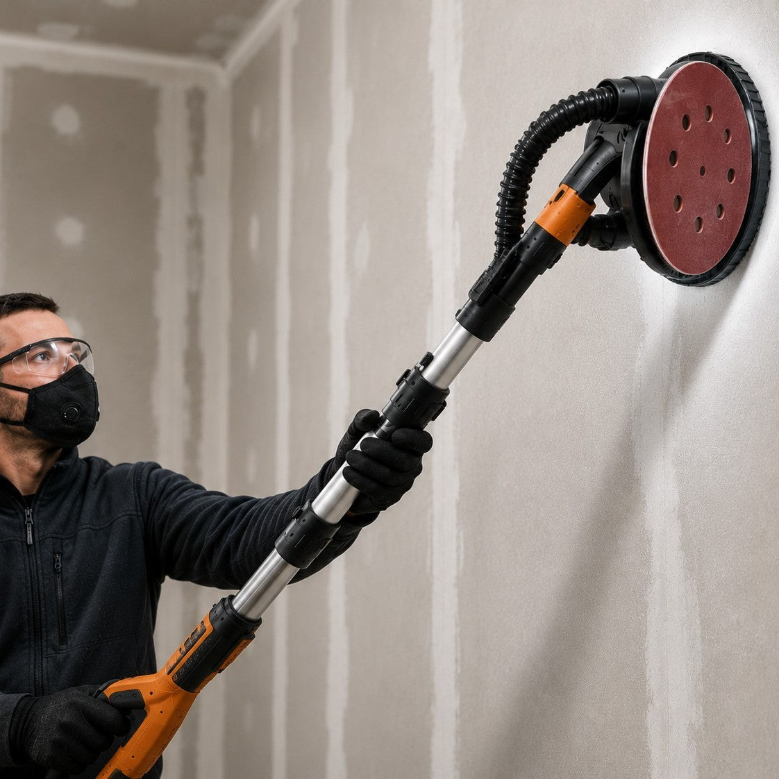 ÙHomme utilisant disque abrasif sur ponceuse girafe