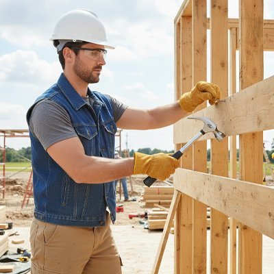Momme utilisant un marteau pour montage de murs