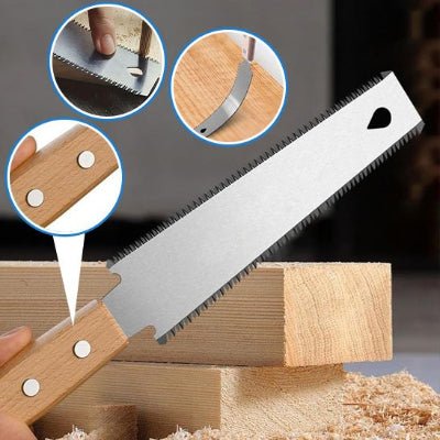 La scie japonaise possède une lame de 15.2cm qui est fixé au manche en bois par des boulons de verrouillage