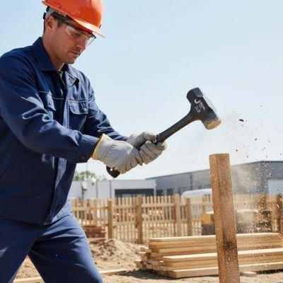 Maillet homme enfonçant un pieux