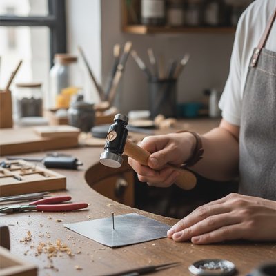 Marteau utilisé pour clouer dans une feuille de métal