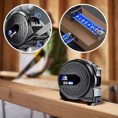 Metre ruban avec règle métrique bleu flurorescent