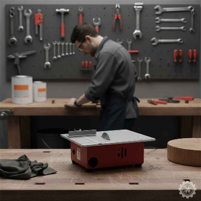 Mini scie circulaire de table en atelier