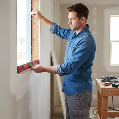 Niveau à bulle de précision utilisé pour mettre à niveau une fenêtre