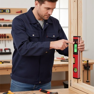 Niveau à bulle de précision utilisé pour mettre de niveau un montant de fenêtre