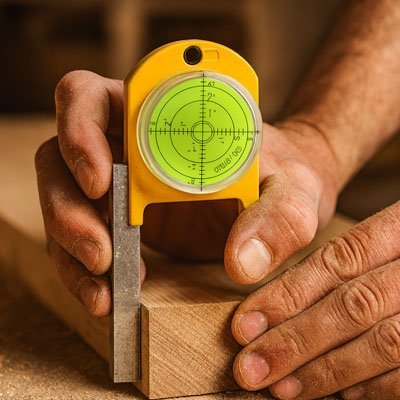 Niveau à bulle pour déterminer l'équerrage d'une pièce de bois