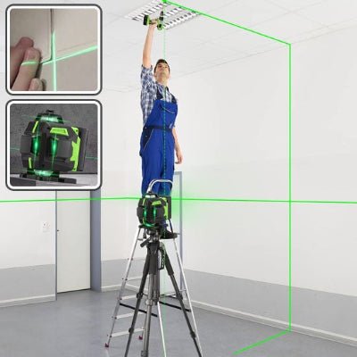 Niveau laser et vue des lignes de niveau sur plafond et mur