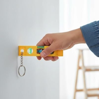 Niveau à bulle dans la main d'un homme