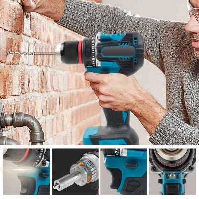 Perceuse utilisée pour percer de la brique et vue de différentes parsties de l'outil 