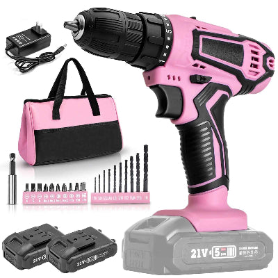 Perceuse visseuse légére rose ensemble complet 2 batteries 