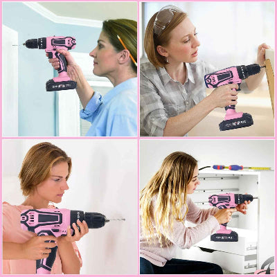 Perceuse visseuse  légère rose utilisée par plusieurs femmes