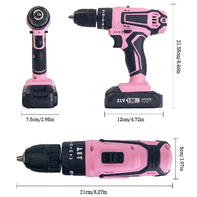 Perceuse visseuse légére rose vue des dimensions