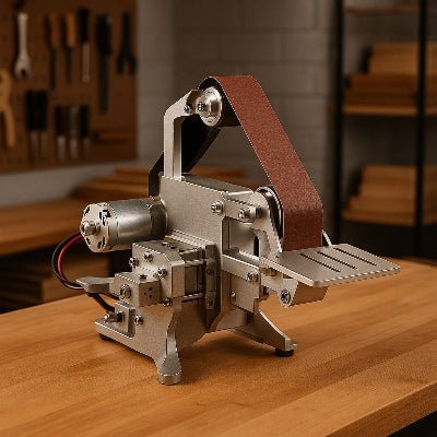 Ponceuse a bande 360W dans un atelier sur une table