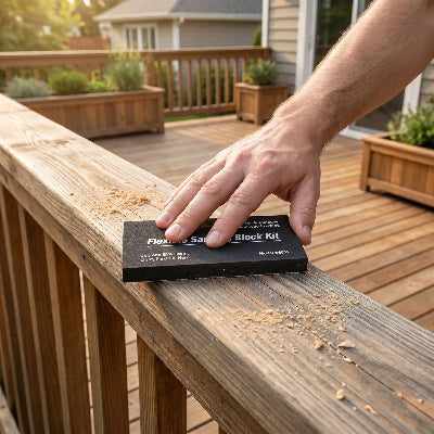 Ponceuse à main ergonomique utilisée pour ponçr garde-corps galerie bois