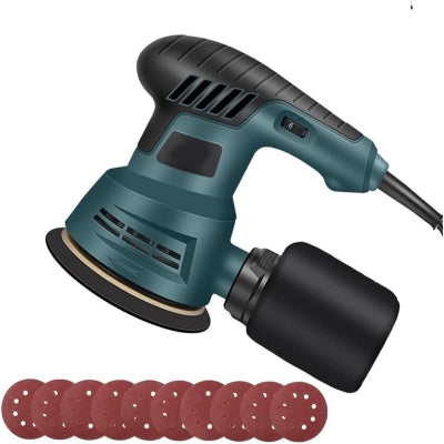 Ponceuse excentrique bleue avec boite de poussière avec plateau de 300mm 