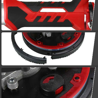 Ponceuse girafe et vue de la poignée et bouton de réglage