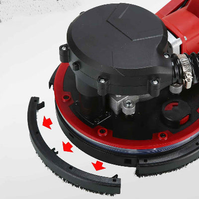 Ponceuse girafe et vue du système de retirement des brosses