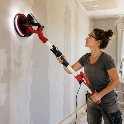 Ponceuse girafe PerfectWall 1250W utilisée sur un mur en rénovation