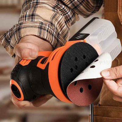 Ponceuse orbitale electrique orange vue base support disque ponçage