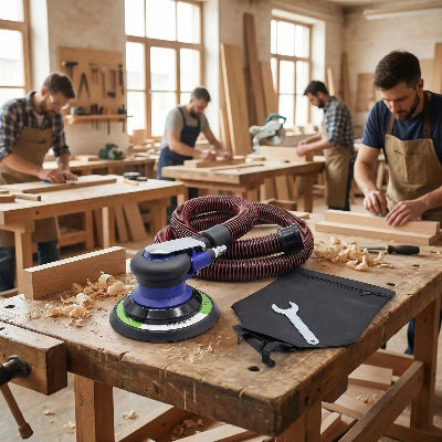 Ponceuse pneumatique professionnelle utilisation en atelier menuiserie