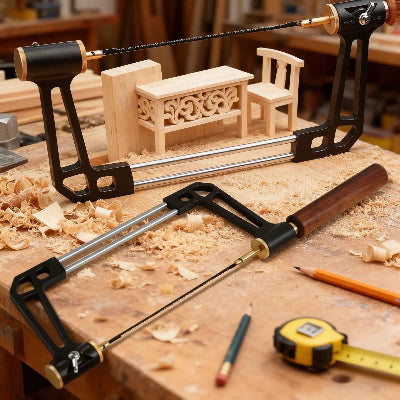 Scie à chantourner sur établi d'artisan