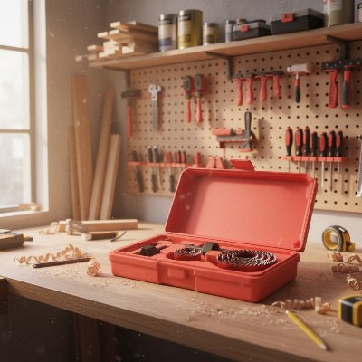 Scie à cloche PrecisionPro ensemble  rouge de 11 pièces sur un établi