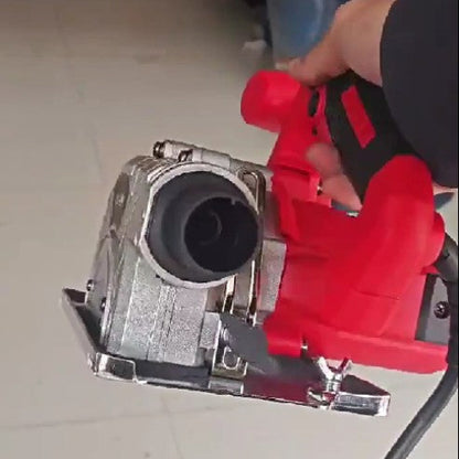 Scie circulaire miniature 1250W vue du raccord attachement boyau pour poussière