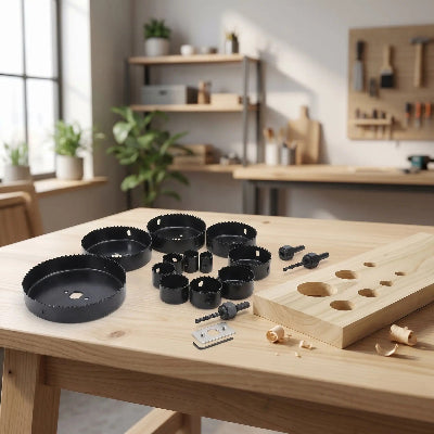 Scie choche bois disposée spirale sur table bois