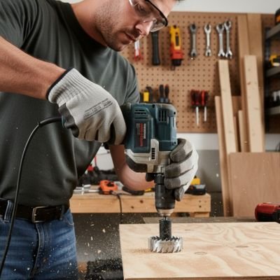 Scie cloche homme perçant dans bois