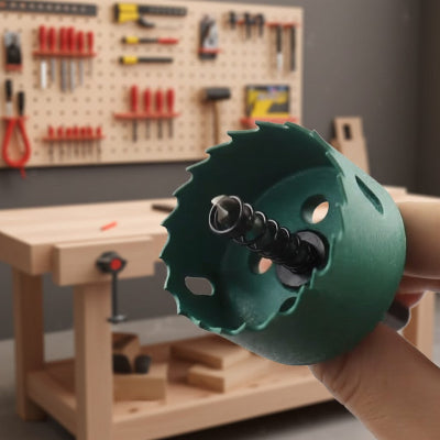 Scie cloche pour le bois vue ressort éjection fond atelier menuisrie