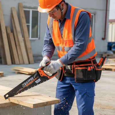 Scie egoine utilisée par un travailleur de la construction