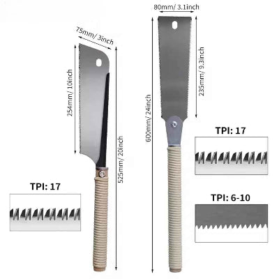 Scie japonaise PrecisionCraft spécifications respectives des deux types